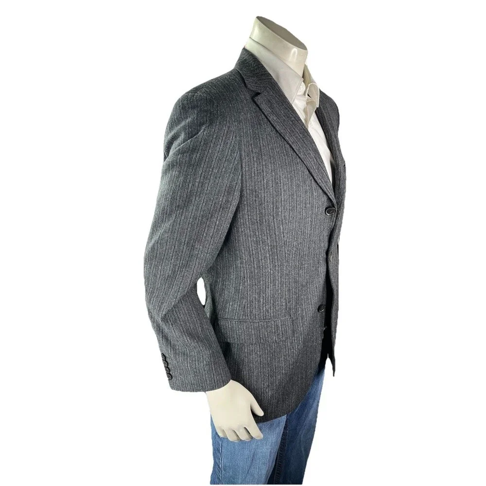 HUGO BOSS Rossellini Men 38S Blazer Gray Striped Textured Wool Sport Jacket